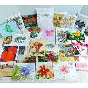 Greeting Cards Lot of 30 + envelopes Blank (mostly) Thank You O'Keefe Floral NEW